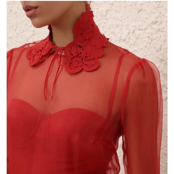 Zimmermann Red Sheer Long Sleeve Dress - Picture 4 of 6